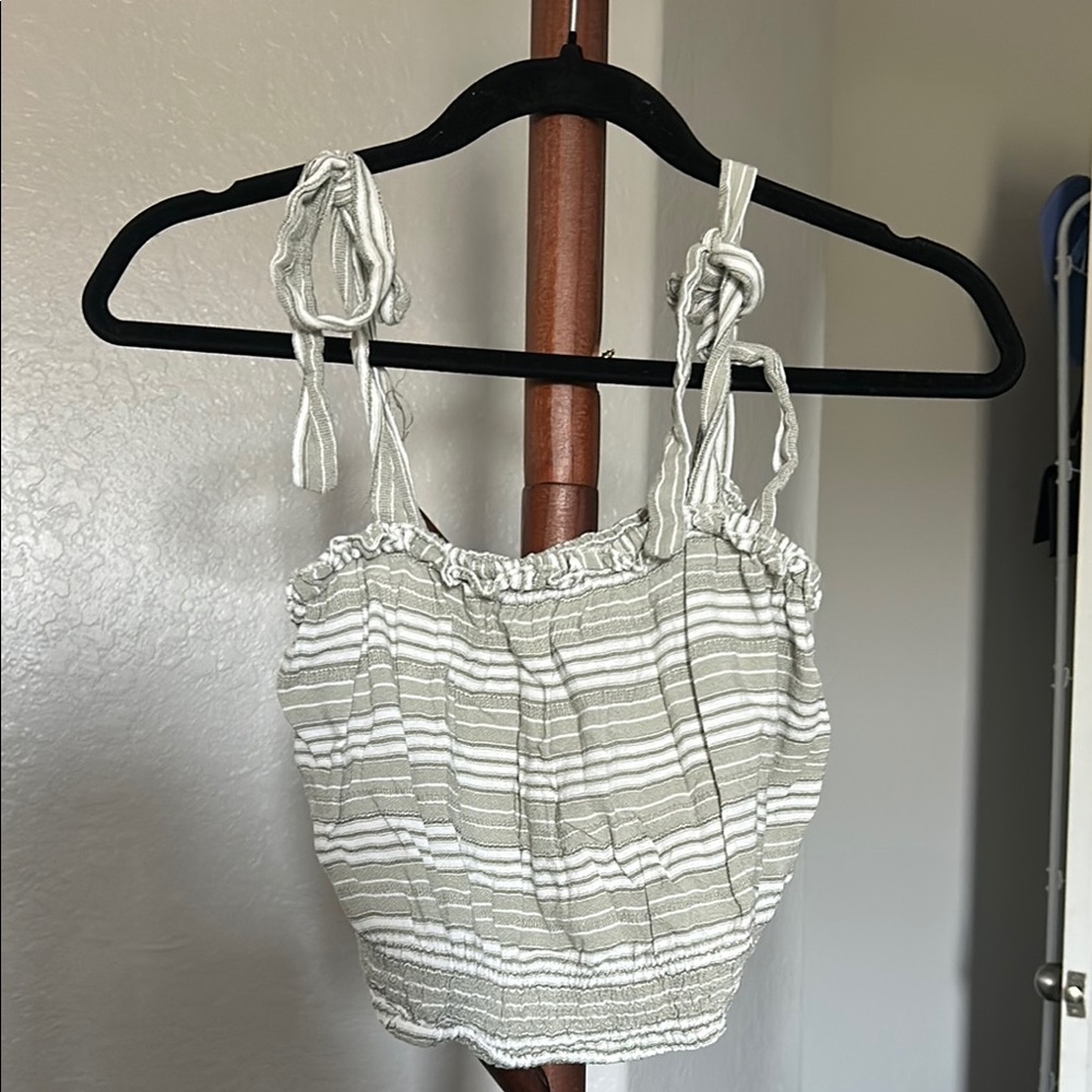 Women’s Salty Lemon Striped Green & White Knot Strap Crop Top Size Medium |A191